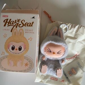 Labubu 'Have A Seat' Plush Keychain - Gray